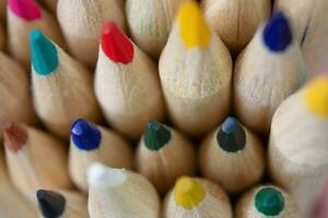 Multicolored wooden pencils macro, close-up, selective focus photo