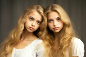 AI generated Blonde teen twin girls photo