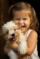 AI generated Happy cute little girl with puppy photo