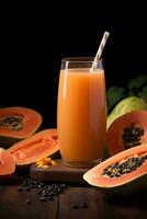 AI generated Fresh papaya juice in a glass photo