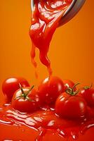 AI generated Tomato sauce with fresh tomatoes photo