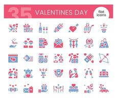 Valentines' day Icons Bundle. Flat two-color icons style. Vector illustration