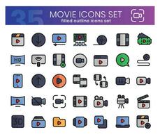 Movie Icons Bundle. Filled outline icons style. Vector illustration