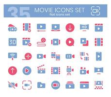 Movie Icons Bundle. Flat two-color icons style. Vector illustration