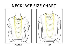 Woman and man necklace size chart on white background vector