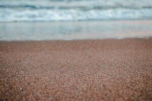 Sand beach near Barcelona background concept photo. Front view photography with blurred background. photo