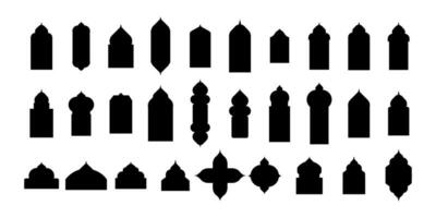 Set of vector Islamic door and window shapes. Arabic style arch. Arabic arch windows and doors in traditional silhouettes. Oriental architecture elements template of eastern door.