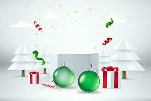 Happy new 2024 year concept. Bright room with holiday elements and copy space. 3d style vector banner