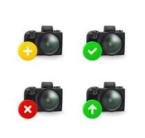 Camera icons set with different pictograms. 3d vector icons set isolated on white background