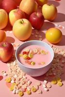 AI generated Fruit Loops in a Pink Drink - Delicious and Refreshing photo
