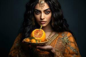 AI generated The Enchanting Beauty of a Woman with an Orange photo