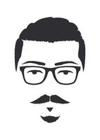 Silhouette of a man with glasses, mustache and beard van dyke. Hand Drawn Vector Illustration. Design element isolated white background