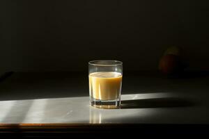 ai generado vaso de Leche sentado en un mesa foto