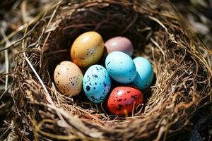 AI generated A Bunch of Colorful Easter Eggs in a Nest photo