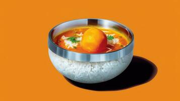 AI generated Steaming bowl of rice with egg and spices photo