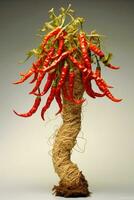 AI generated A bundle of red hot peppers tied with string photo