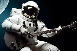 ai generado astronauta espacio rock guitarra. neural red ai generado foto