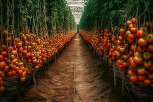 AI generated Growing tomatoes in a greenhouse. Neural network AI generated photo