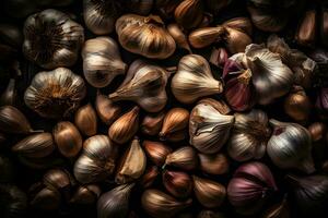 AI generated Lots of garlic abstract background. Neural network AI generated photo