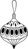 Vector illustration of a Christmas toy on a Christmas tree. Black and white illustration. Festive illustration with a Christmas tree toy with a beautiful pattern.  Vector black and white graphics.