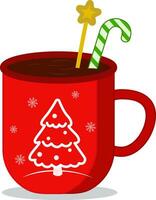 chocolate caliente con piruletas en una taza roja para navidad. taza de feliz navidad y año nuevo con dulces. elementos de diseño vectorial.adecuados para el diseño y coloreado de Navidad, publicidad, postales vector