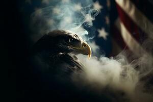 AI generated Eagle and American flag with smoke. Neural network AI generated photo