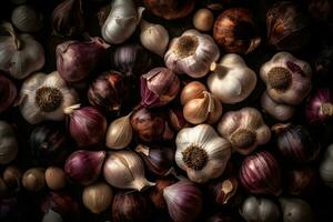 AI generated Lots of garlic abstract background. Neural network AI generated photo