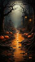 Fantastic night landscape background for Halloween. Ai generative art photo