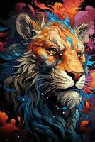 Fantastical cat in cartoon style, colorful bright background.ai generative art photo