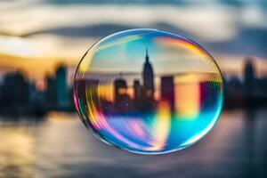 AI generated a bubble with a city skyline in the background photo