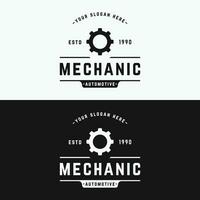 Crossed wrench logo template design with vintage gear.Logo for workshop, badge, industry,service or repair and mechanic. vector