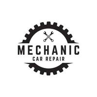 Crossed wrench logo template design with vintage gear.Logo for workshop, badge, industry,service or repair and mechanic. vector