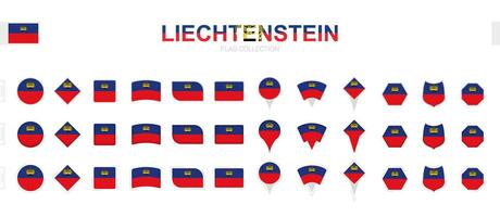 Large collection of Liechtenstein flags of various shapes and effects. vector