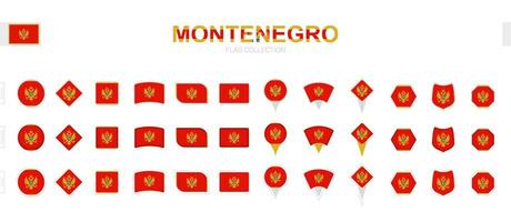 Large collection of Montenegro flags of various shapes and effects. vector