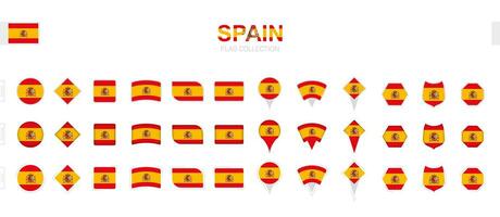 Large collection of Spain flags of various shapes and effects. vector