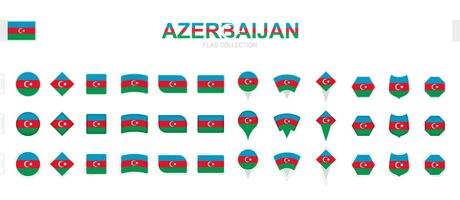 Large collection of Azerbaijan flags of various shapes and effects. vector