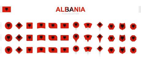 Large collection of Albania flags of various shapes and effects. vector