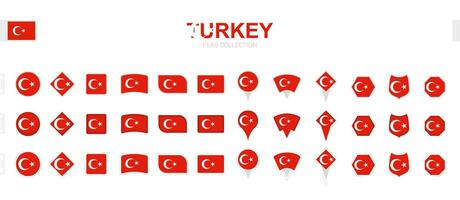 Large collection of Turkey flags of various shapes and effects. vector