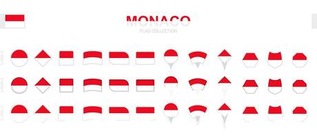 Large collection of Monaco flags of various shapes and effects. vector