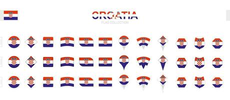 Large collection of Croatia flags of various shapes and effects. vector