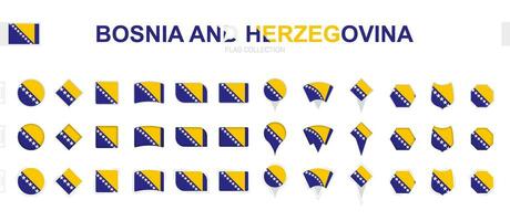 Large collection of Bosnia and Herzegovina flags of various shapes and effects. vector