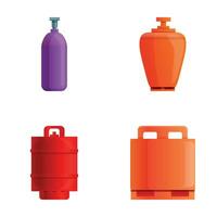 gas cilindro íconos conjunto dibujos animados vector. diferente tipo de gas botella vector