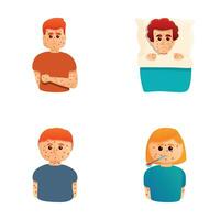 Sick person icons set cartoon vector. People with itchy blistered skin vector