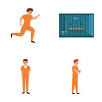 masculino delincuente íconos conjunto dibujos animados vector. delincuente personaje cerca prisión célula vector