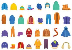 Wardrobe winter icons set cartoon vector. Coat jacket vector