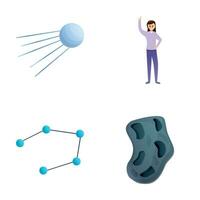 Astrophysics research icons set cartoon vector. Meteorite satellite scientist vector