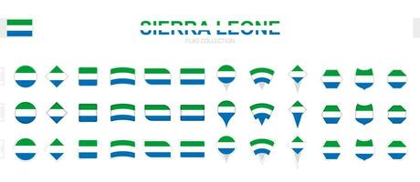 Large collection of Sierra Leone flags of various shapes and effects. vector