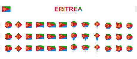 Large collection of Eritrea flags of various shapes and effects. vector