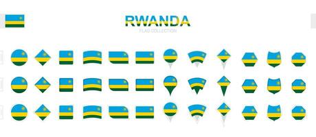 Large collection of Rwanda flags of various shapes and effects. vector