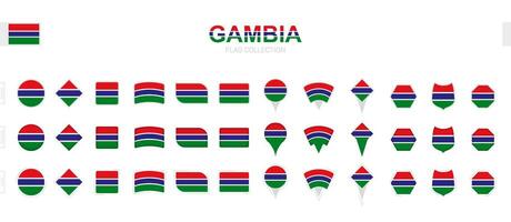 Large collection of Gambia flags of various shapes and effects. vector